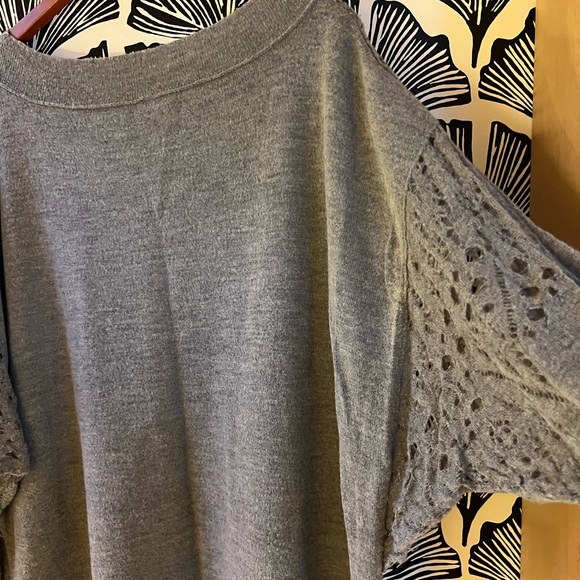 Free People Gray Lace Knit Sweater Oversized - Picture 2 of 6